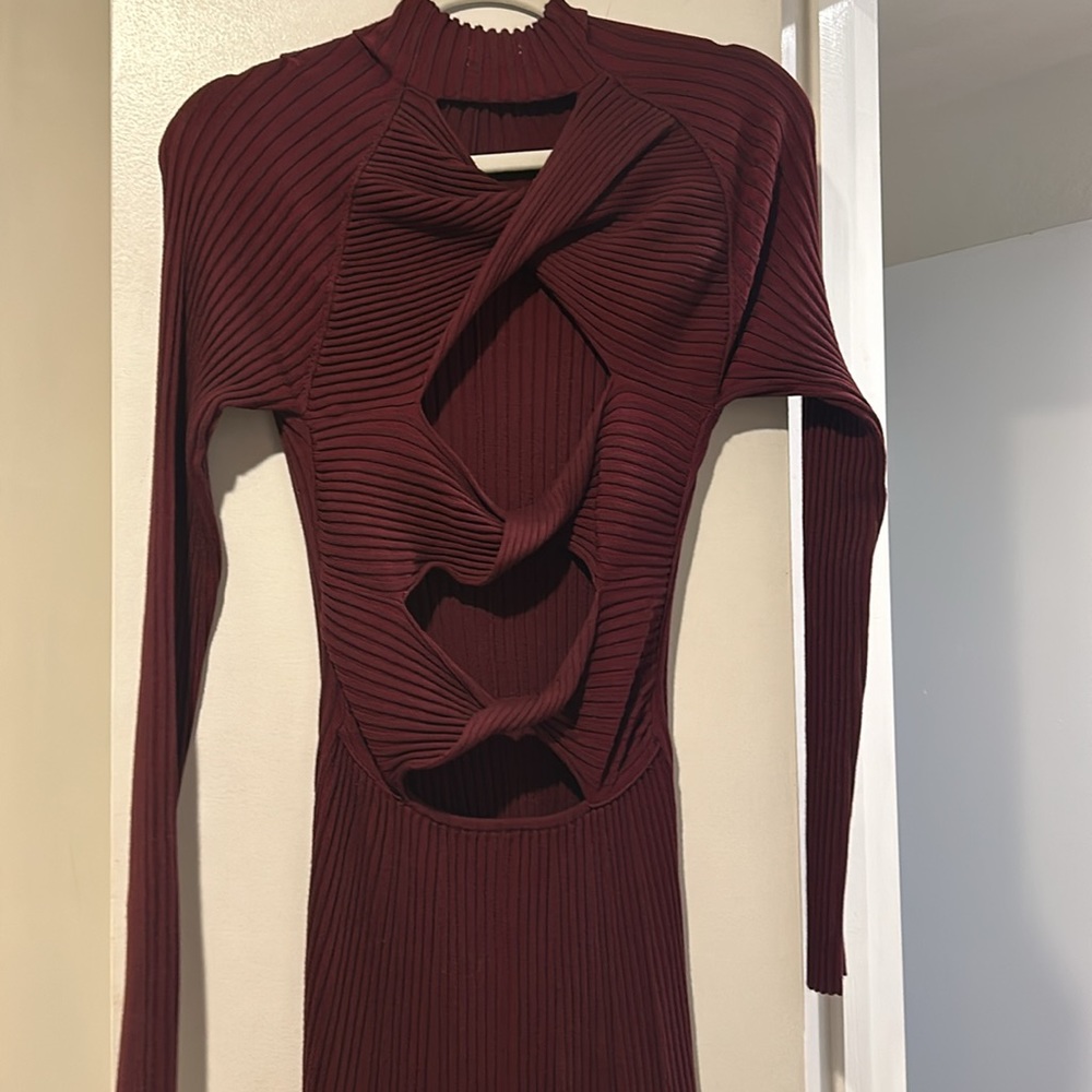 NWOT small, Lush wine/burgundy sweater dress with cut out back